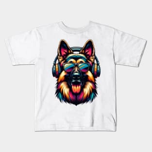 German Shepherd Dog Smiling DJ with Lively Tunes Kids T-Shirt